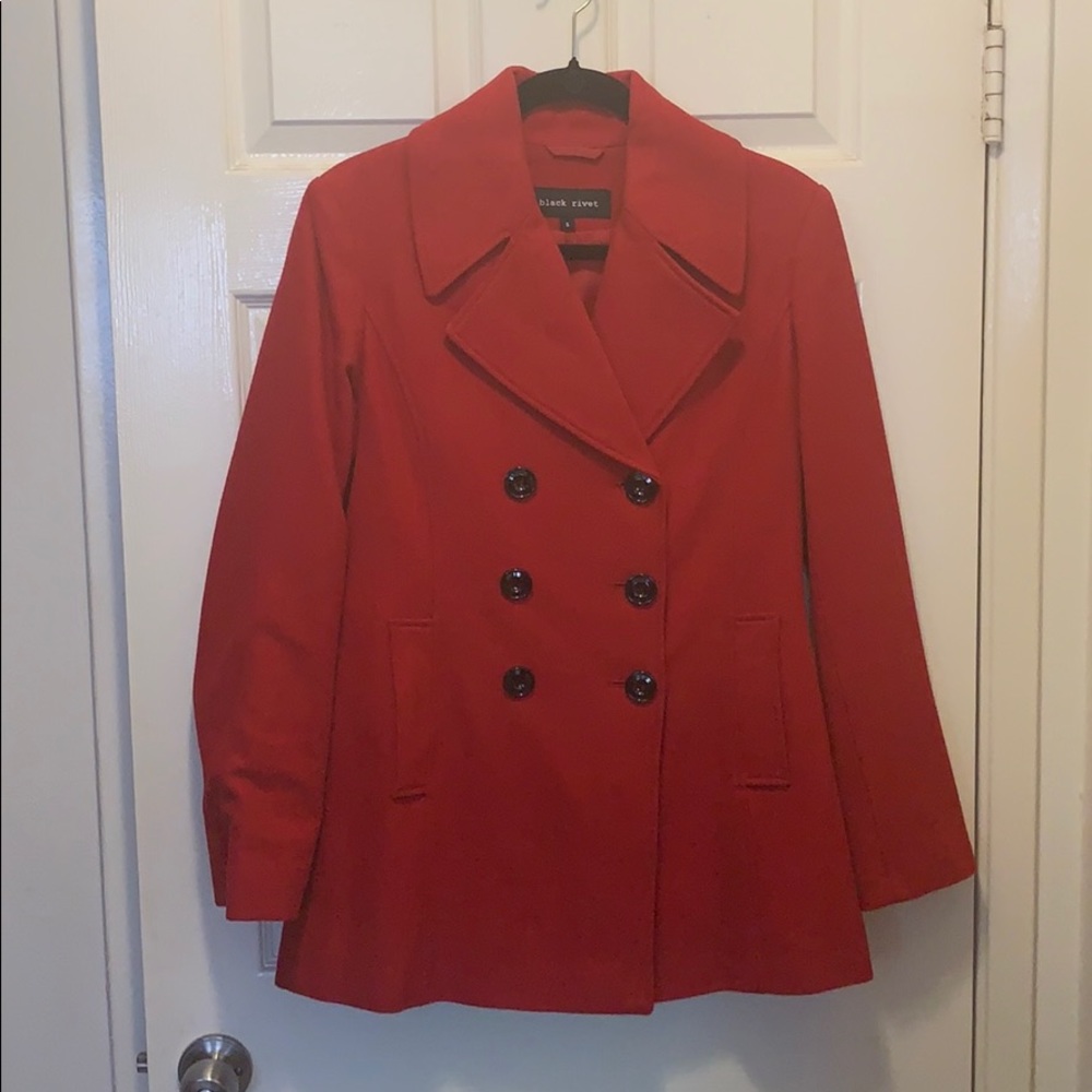 Black Rivet red pea coat